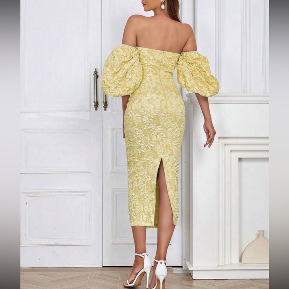 Luxe floral jacquard off shoulder party formal evening dress - Picture 3 of 16